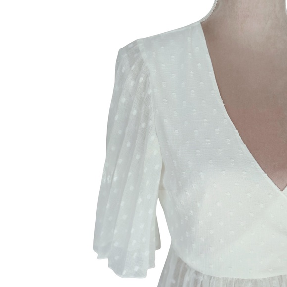 Business Casual Top Workwear Office White Swiss Dot Wrap Peplum Blouse Sz 2 - Picture 7 of 11